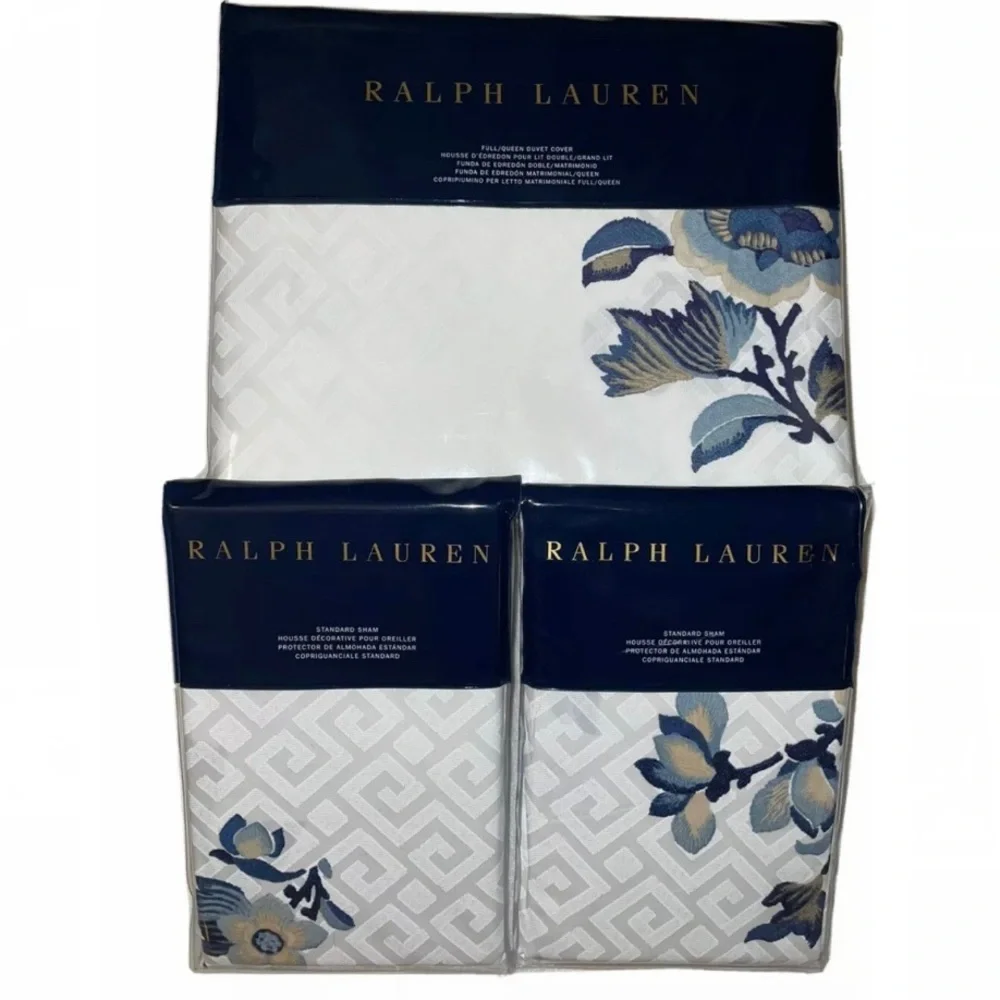 🎉HP🎉New! Ralph Lauren BlancBleu Fallon Floral SateenDuvet Queen+ 2 St Shams $615 - Picture 6 of 16